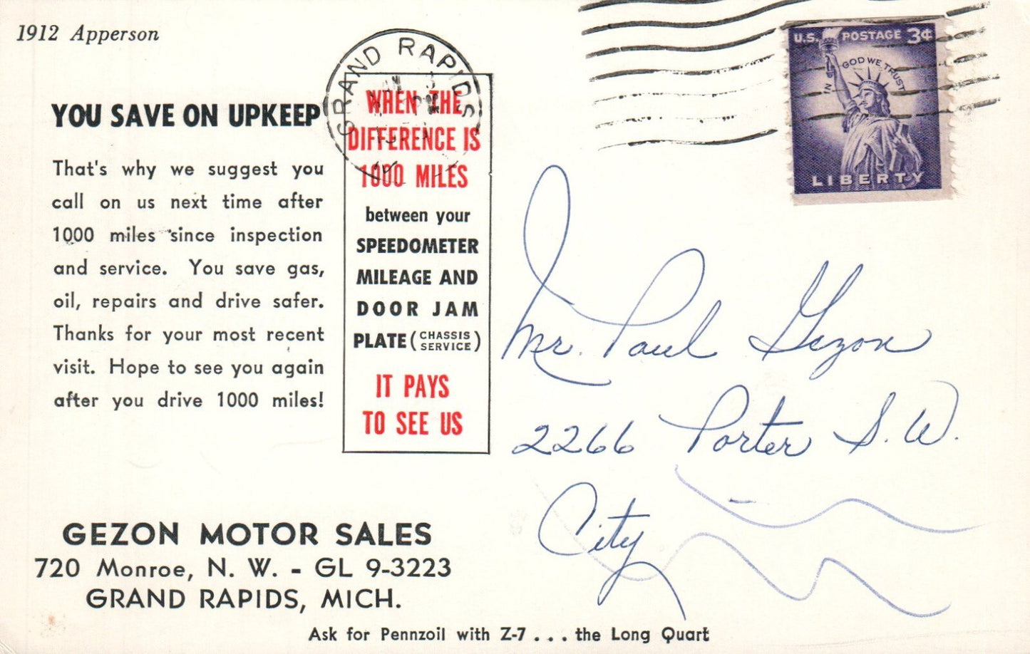 1912 Apperson Automobile Car Postcard
