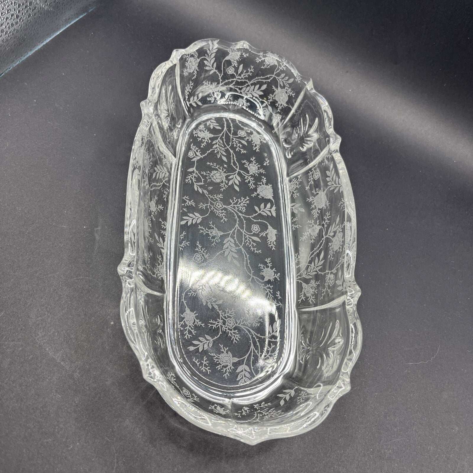 Fostoria Chintz Etched Pickle Dish Tray Baroque 11 in.