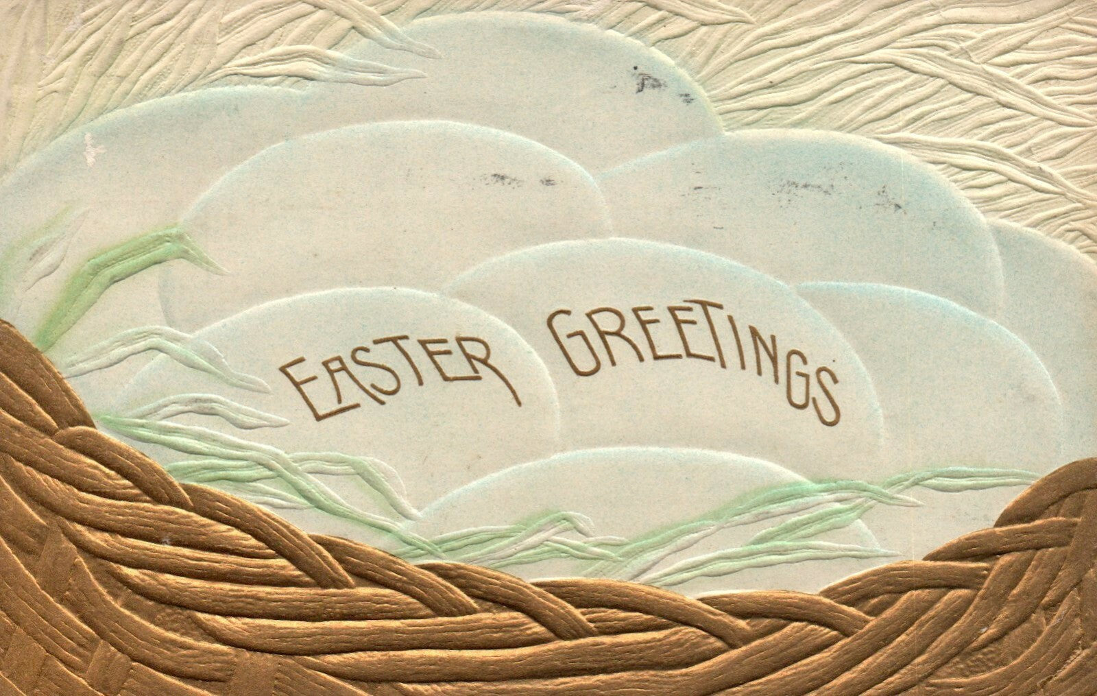  Heavy Embossed Easter Greeting Eggs in Basket Postcard  