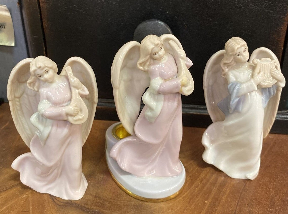 Lot of 3 RUSS BERRIE Winged Angel Playing Lyre 4.25" Figurine  15475