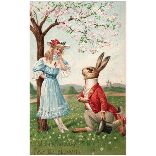 Wishing You Every Easter Blessing Beautiful Woman & Rabbit Easter Postcard