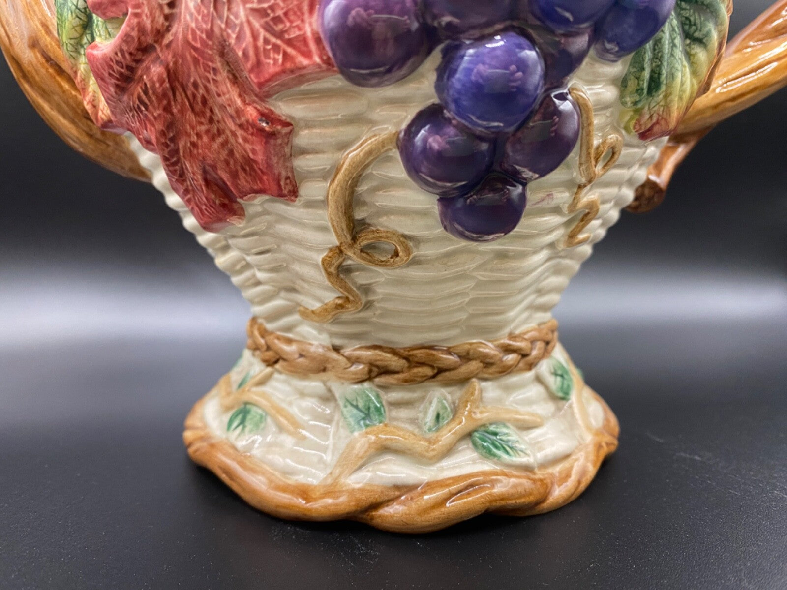 Vintage Fitz And Floyd Harvest Fall Ceramic Pumpkin Grapes Leaf Teapot  1997