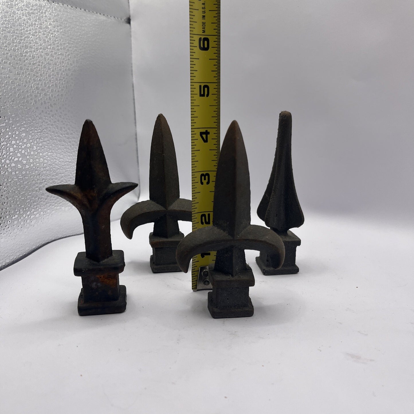 LOT OF 4 Fleur de Lis Finial 4 Inch Cast Iron Rusty Patina!