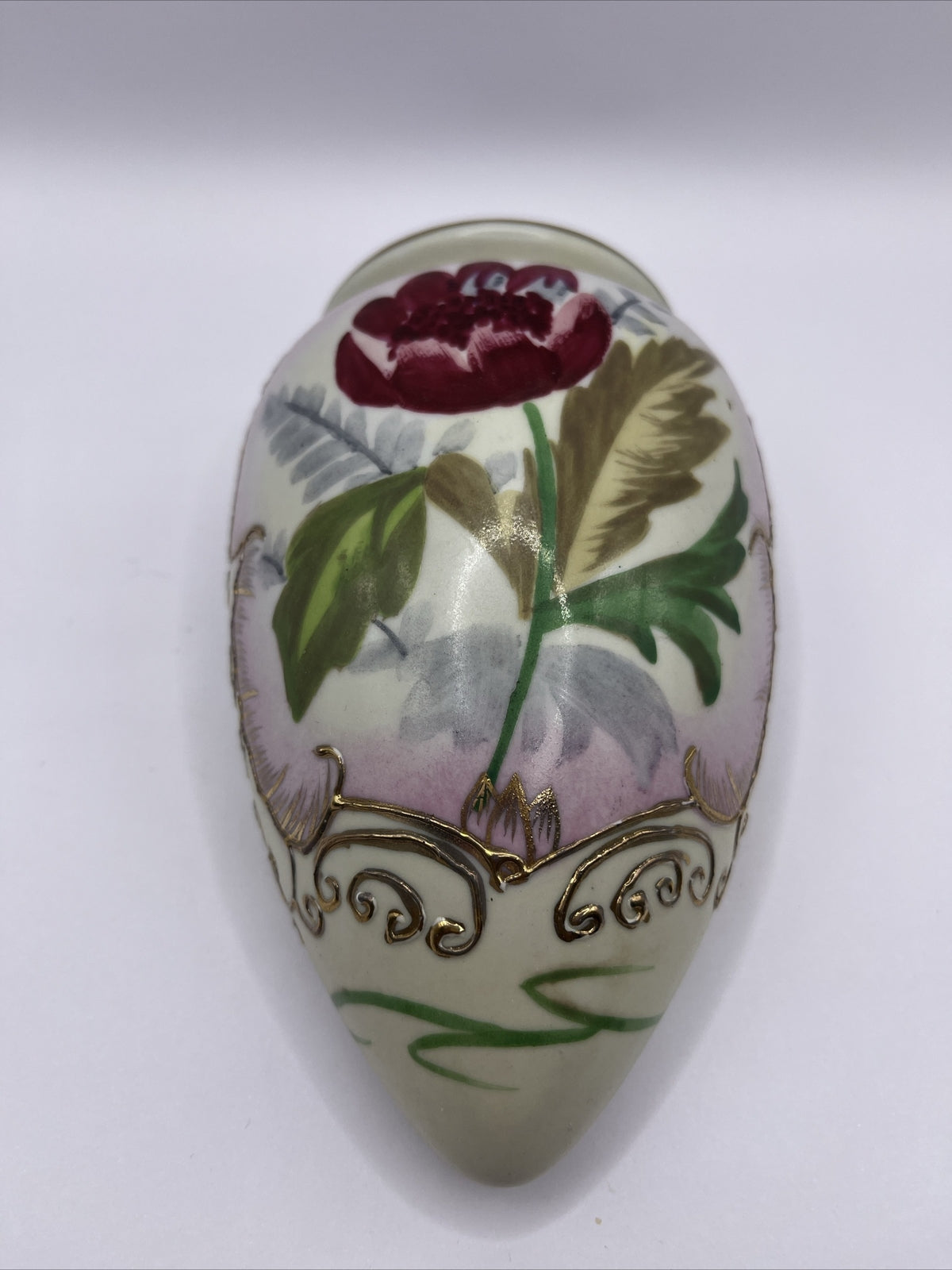 Antique Nippon Wall Pocket Morimura Hand Painted Flower Gold Moriage Porcelain