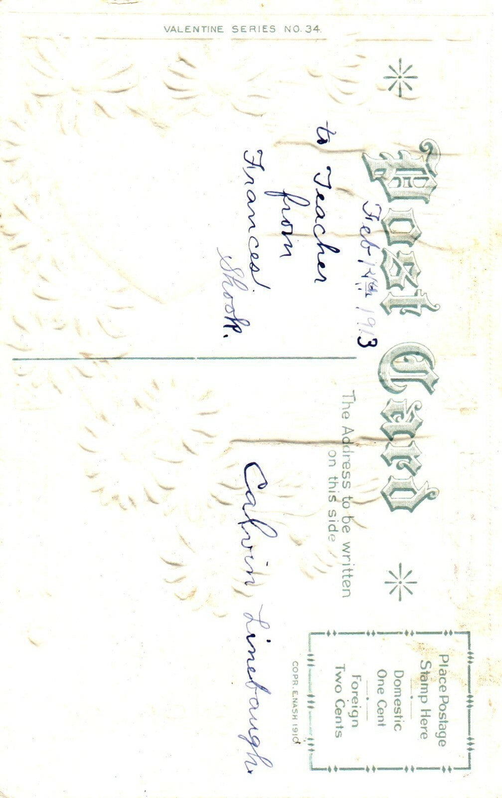 Gold Metallic Scenic View Of River Floral True Love Valentines Postcard Serie 34