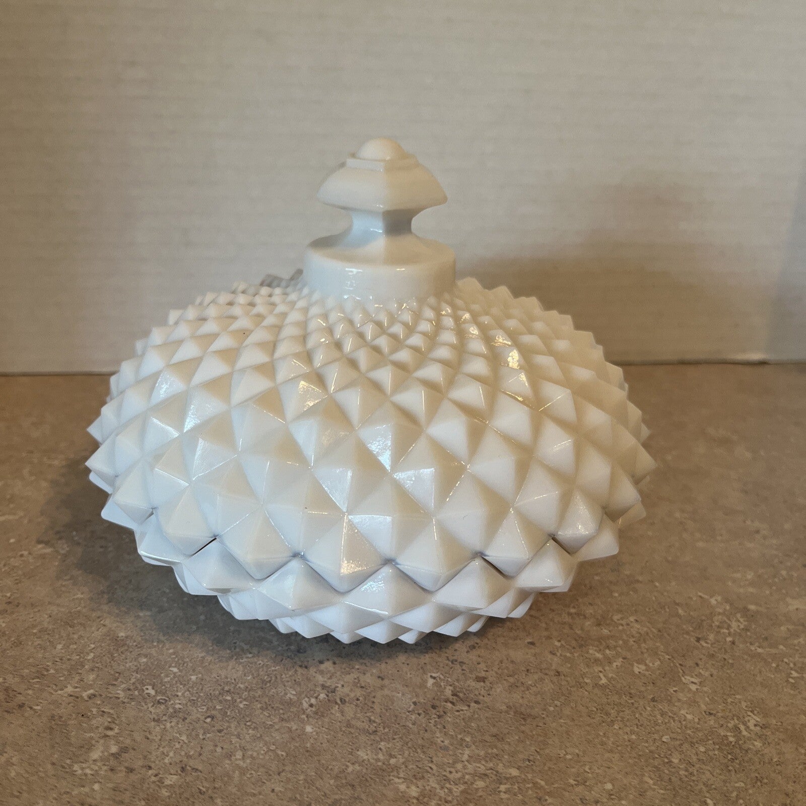 Vintage Westmoreland Milk Glass Sawtooth Diamond Point Lidded Candy Dish 5 1/2"