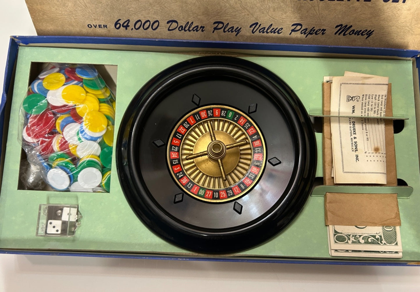 RARE 1950'S VINTAGE ROULETTE FOR FUN CASINO GAME COMPLETE SET  DRUEKE & SONS
