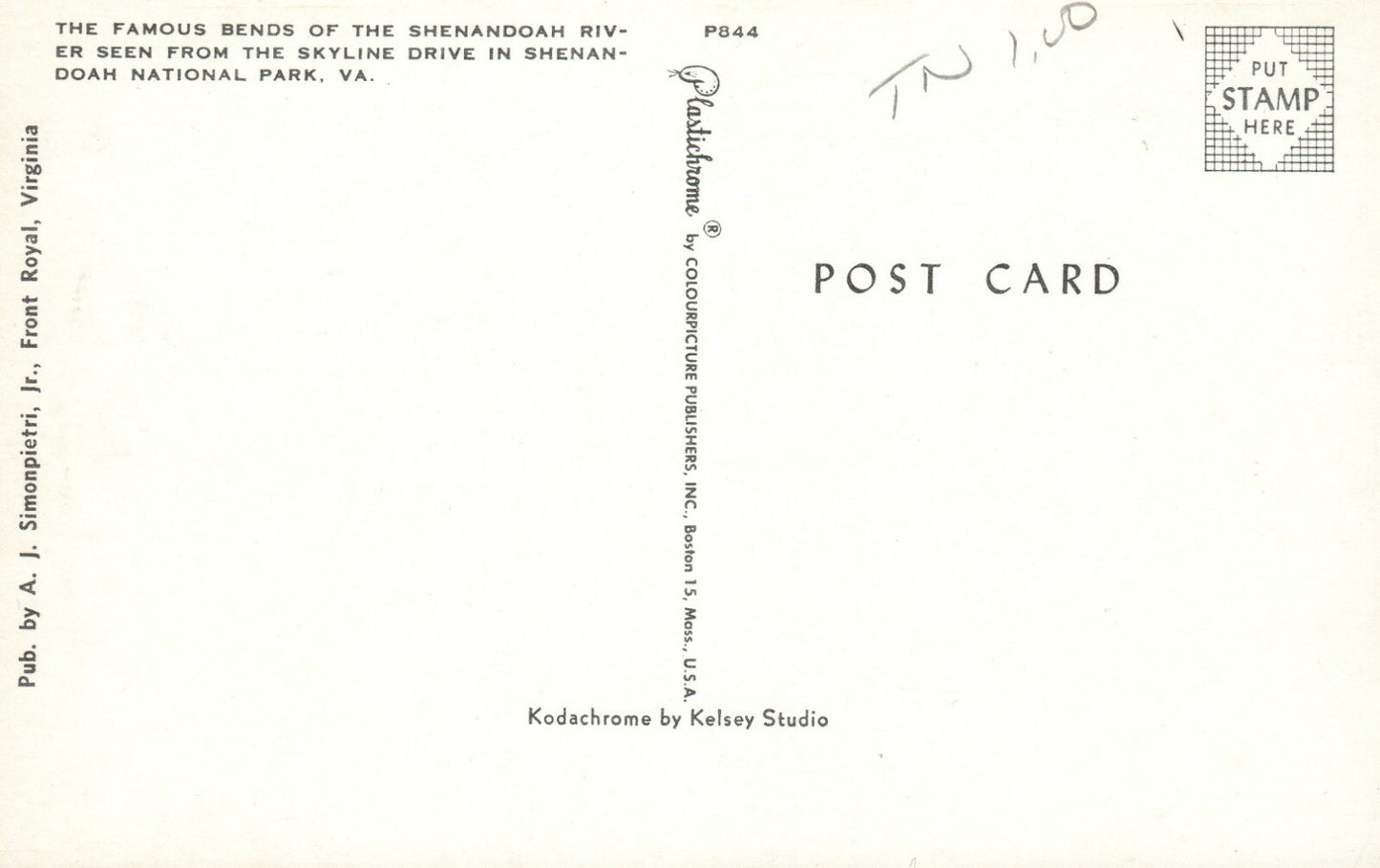 Famous Bends Of The Shenandoah River Skyline Drive VA Virginia  Postcard