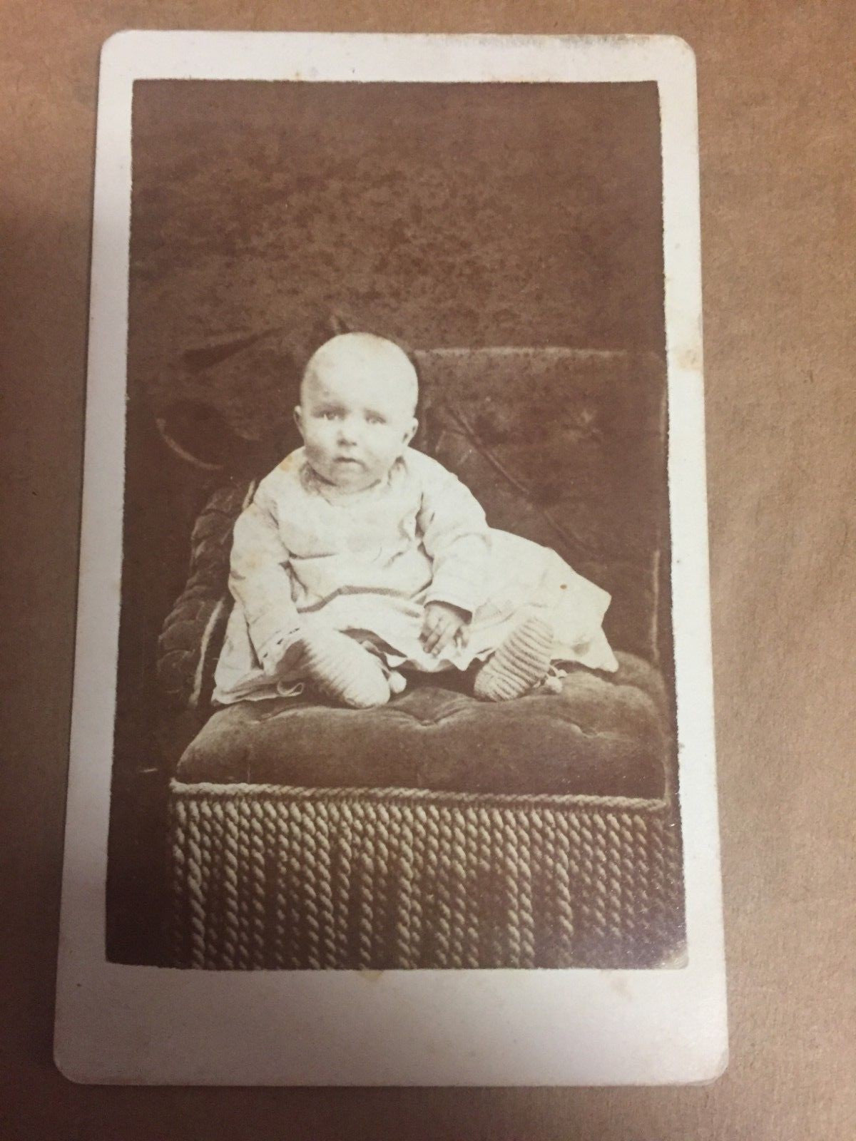Real Photo CDV R  Rock Photographer Morenci Mich Baby in Dress
