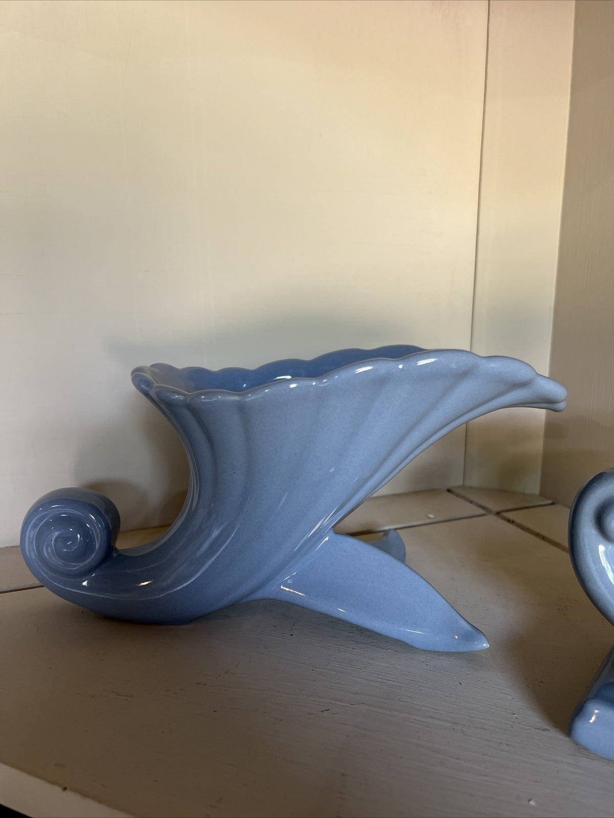 2 - Abingdon Illinois Pottery Vases Cornucopias Blue Vase Planter
