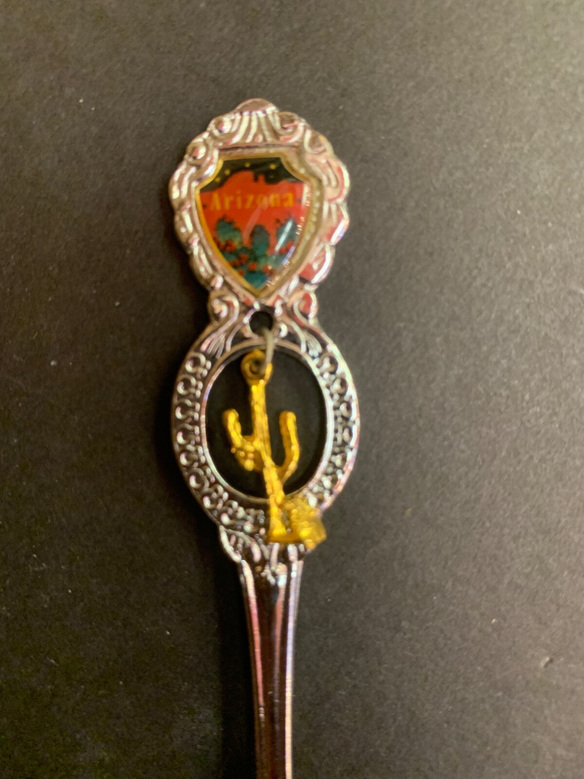 Vintage Arizona with Golden Cactus Charm Souvenir Spoon
