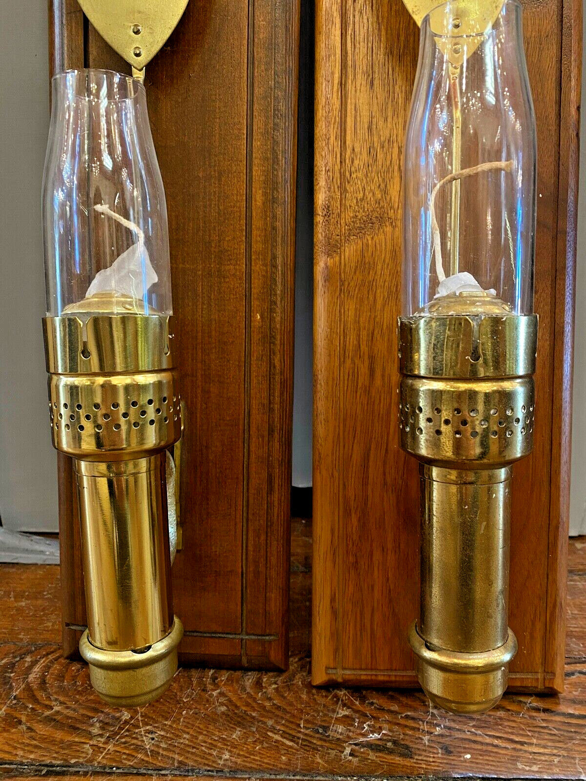 Pair of Brass Railroad Caboose Wall Sconce Lamp With Rowing Ore glass chimney