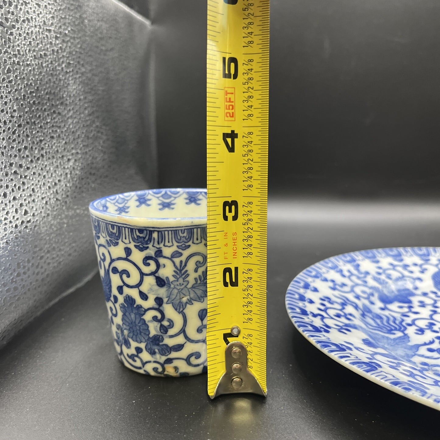 Vintage Phoenix Bird Blue & Demitasse Handless Cup & sandwich Plate Set