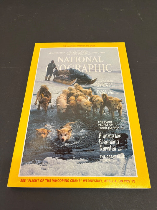 April 1984 National Geographic Magazine Blue Heron Greenland Narwhal Japan IZU