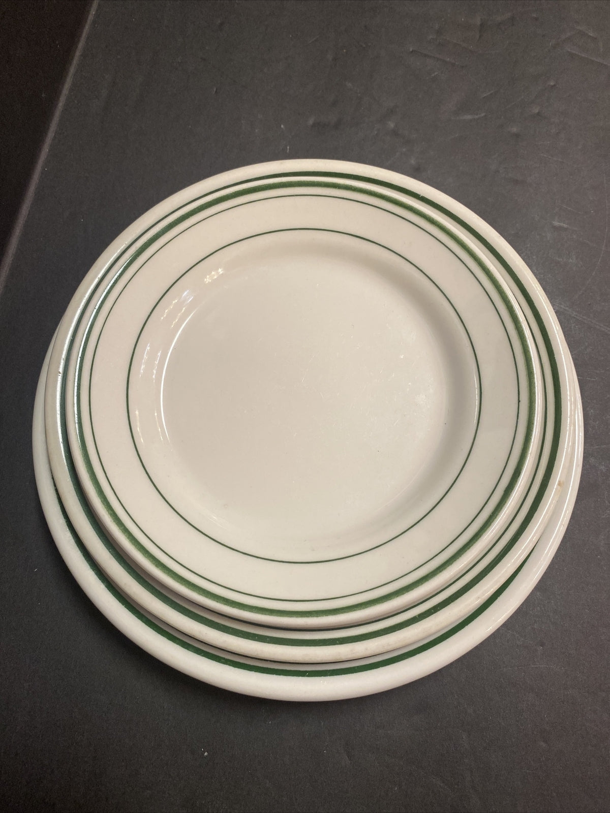 Rare Railroad 3 Plate Lot Green White Homer Laughlin Dinnerware China