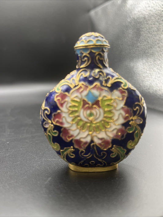 Vintage Enamel Cloisonne Perfume Bottle blue gold