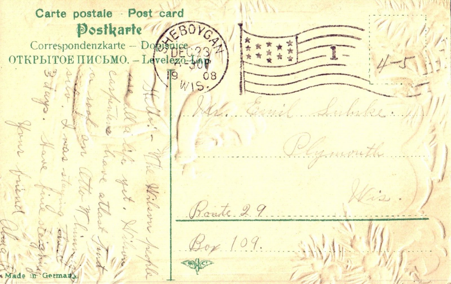 Christmas Greetings Santa Walking Through Village Vintage Santa Postcard