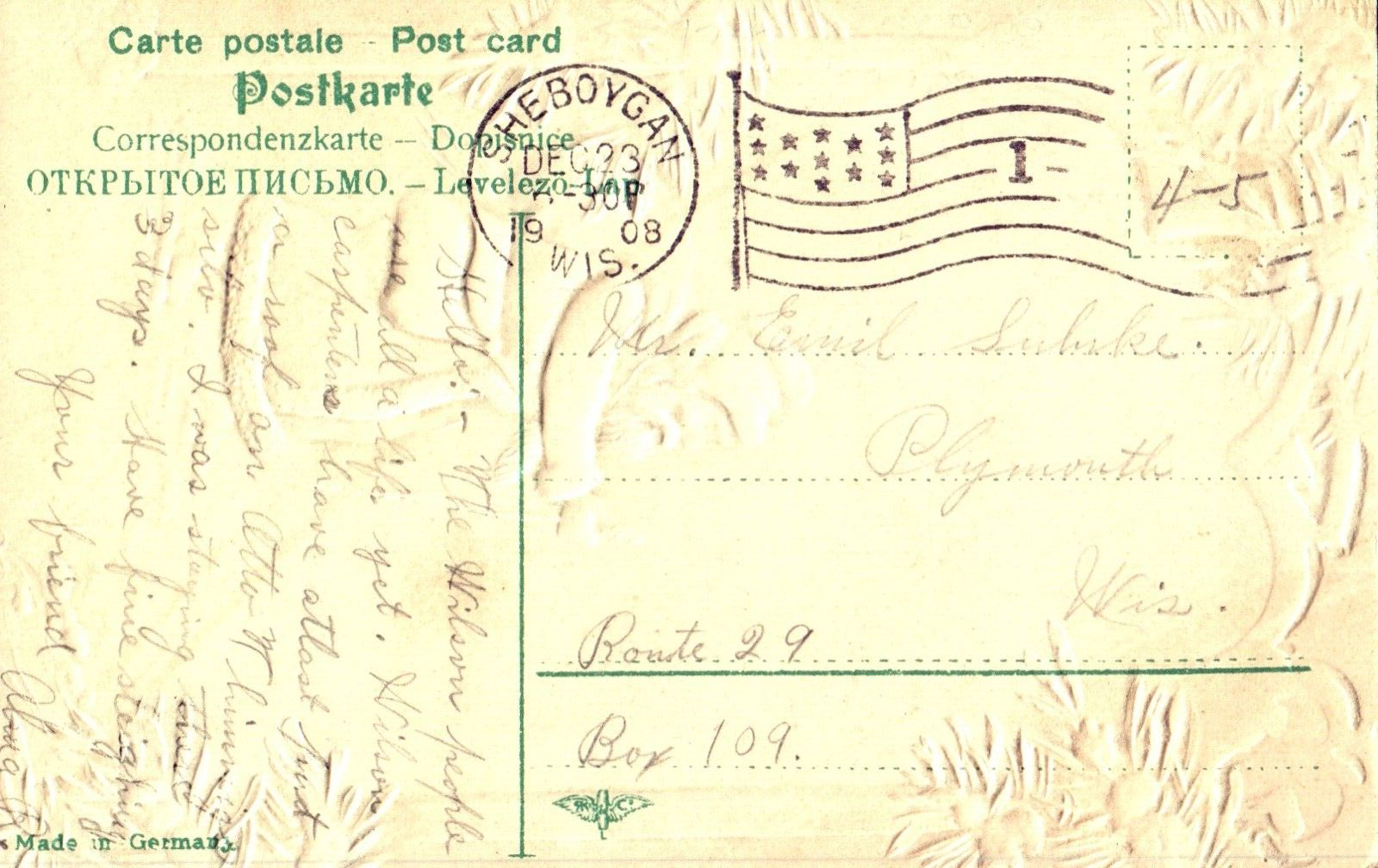 Christmas Greetings Santa Walking Through Village Vintage Santa Postcard