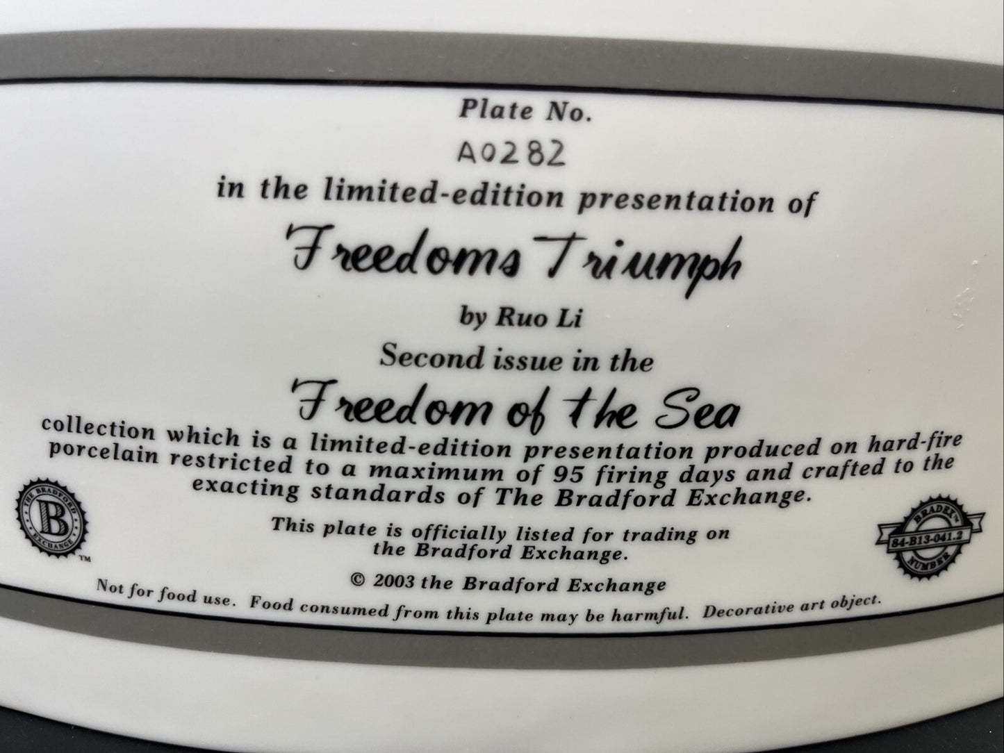 Bradford Freedom’s Triumph Freedom of the Sea Horse Porcelain Plate A0282