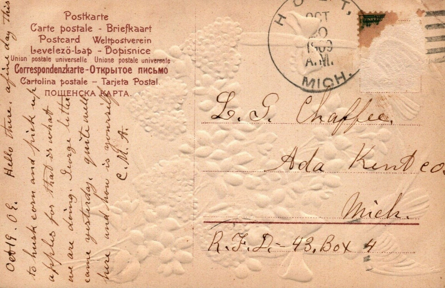 Set of Two White Doves Ribbons Floral Hearts Birthday Animal Bird Postcard 7842