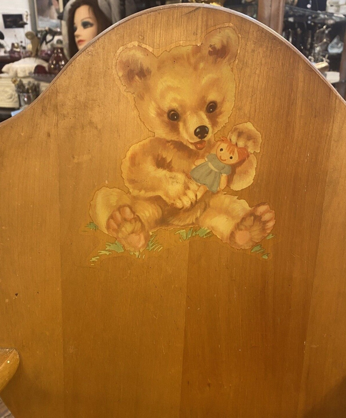 Antique Thayer High Chair Convertible To Play Chair  With Bear  Print Solid Wood