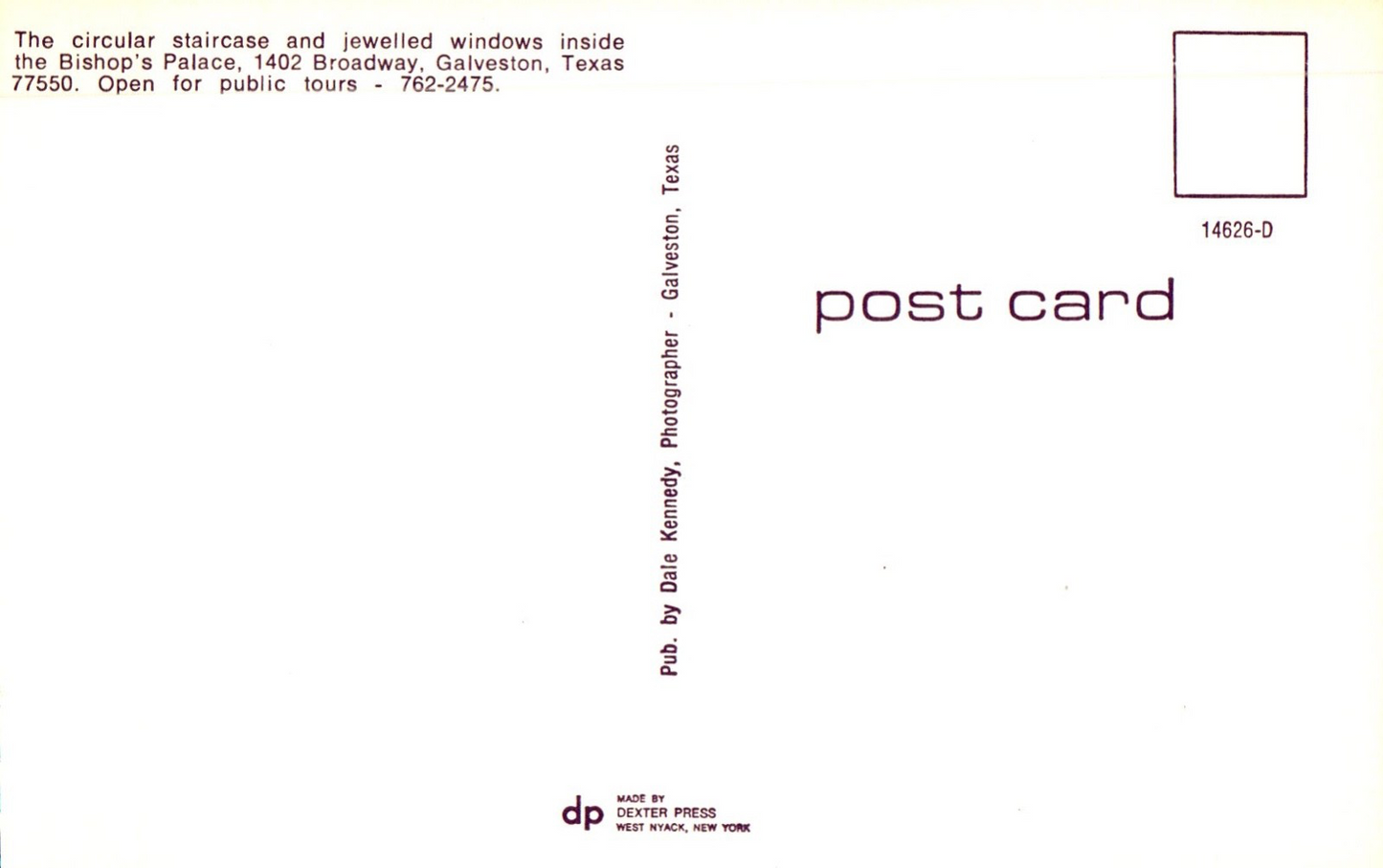 Interior View The Staircase of Bishop's Palace Galveston Tex Texas TX Postcard