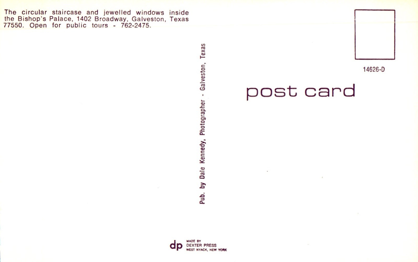 Interior View The Staircase of Bishop's Palace Galveston Tex Texas TX Postcard