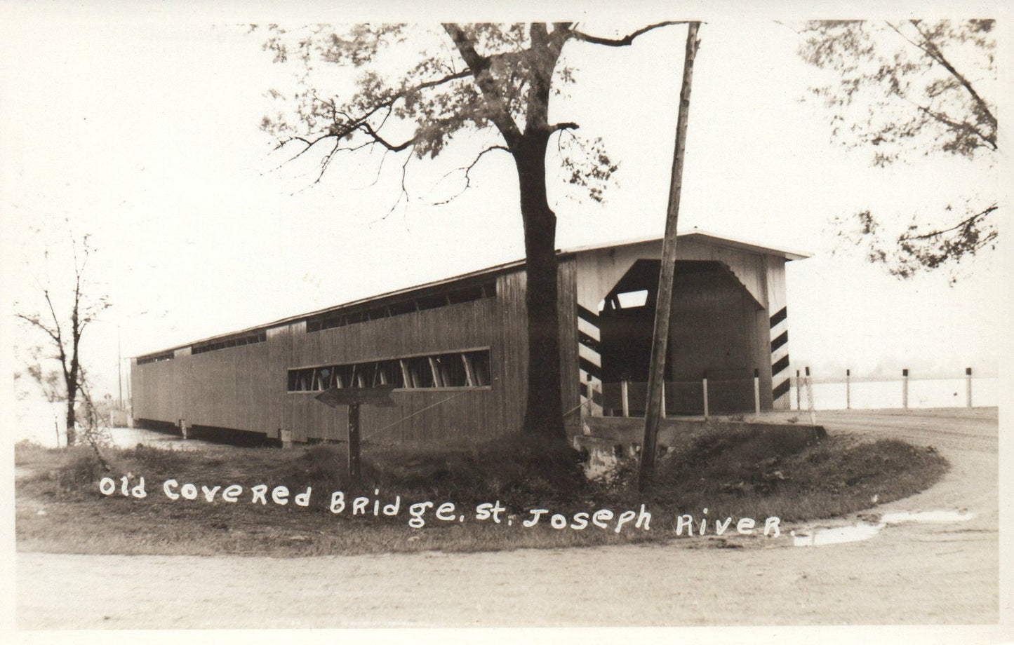 Real Photo Old Covered Bridge St Joseph RIver Michigan Mich MI Postcard