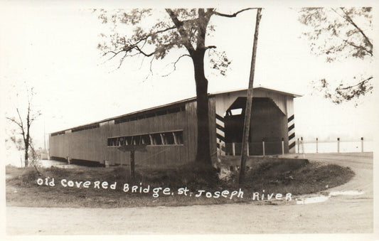 Real Photo Old Covered Bridge St Joseph RIver Michigan Mich MI Postcard
