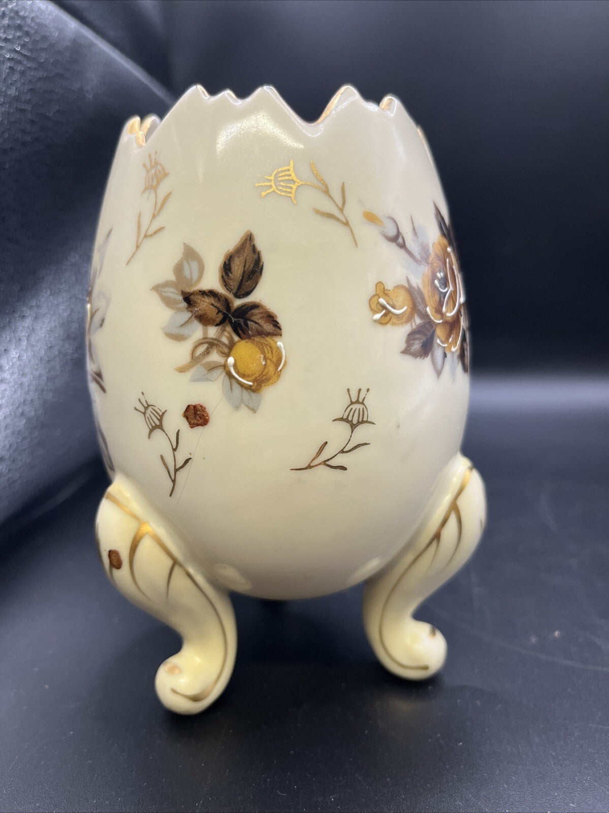 Vintage Napcoware Footed Cracked Egg Vase/Planter Hand Painted Floral 5.25”