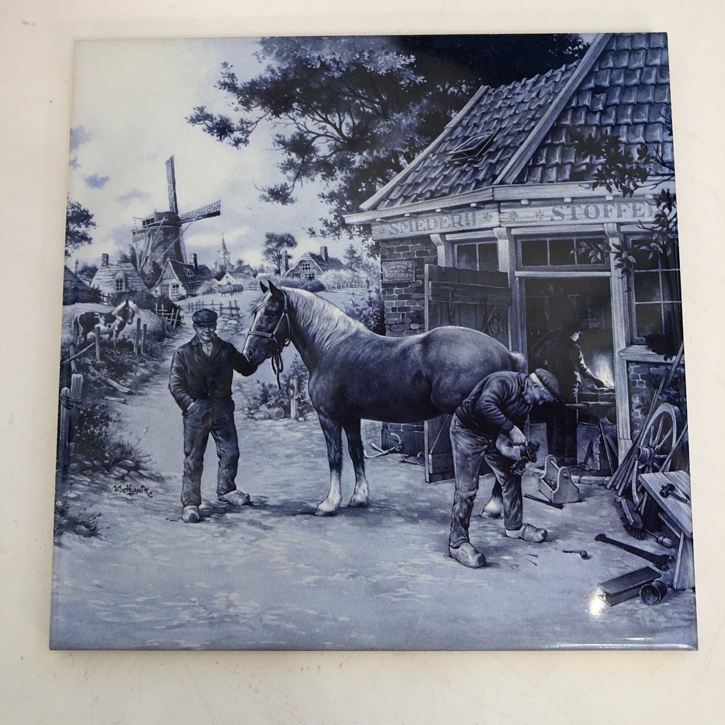 Royal MOSA Holland Vintage Tile Delft Blacksmith Shoes Horse Windmill