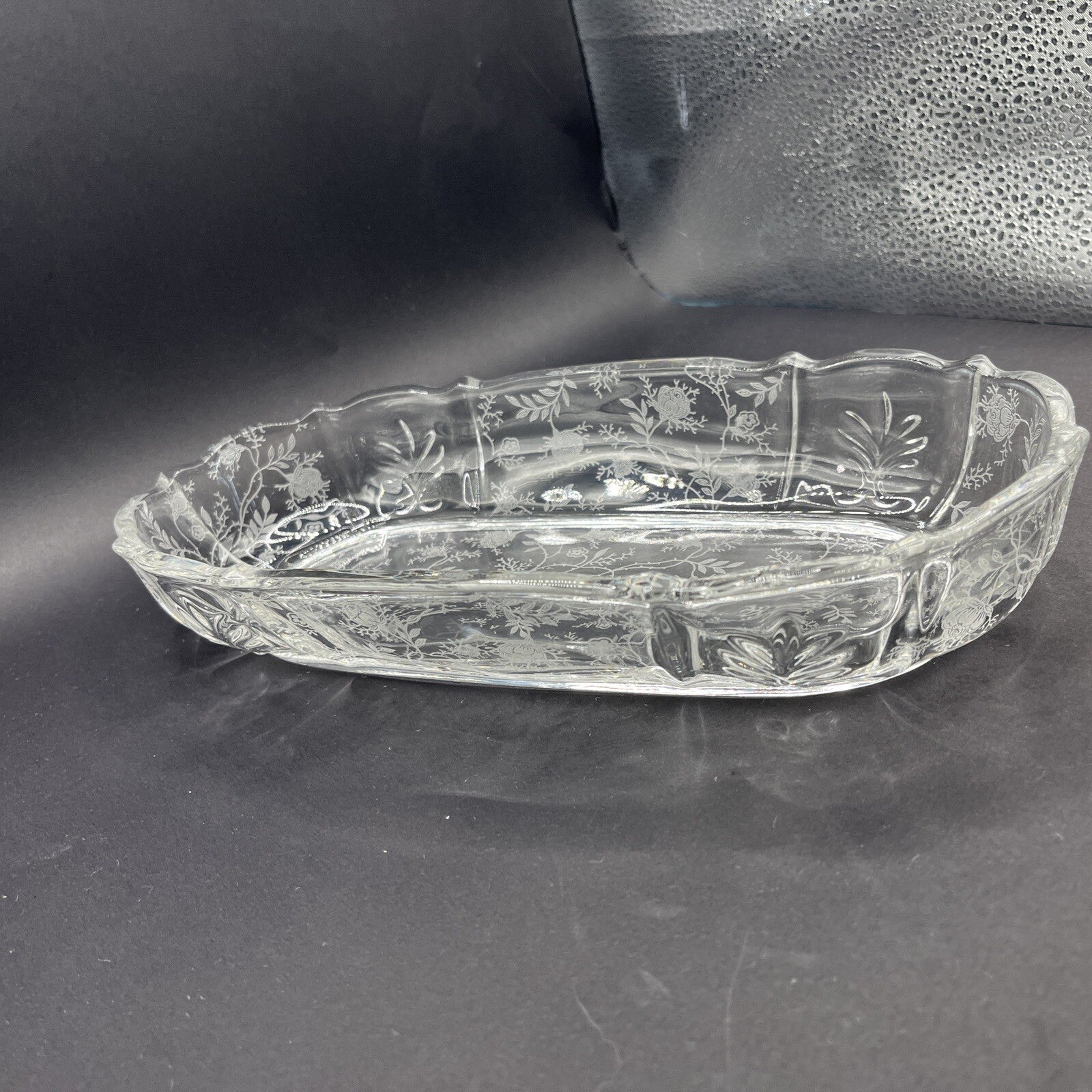 Fostoria Chintz Etched Pickle Dish Tray Baroque 11 in.