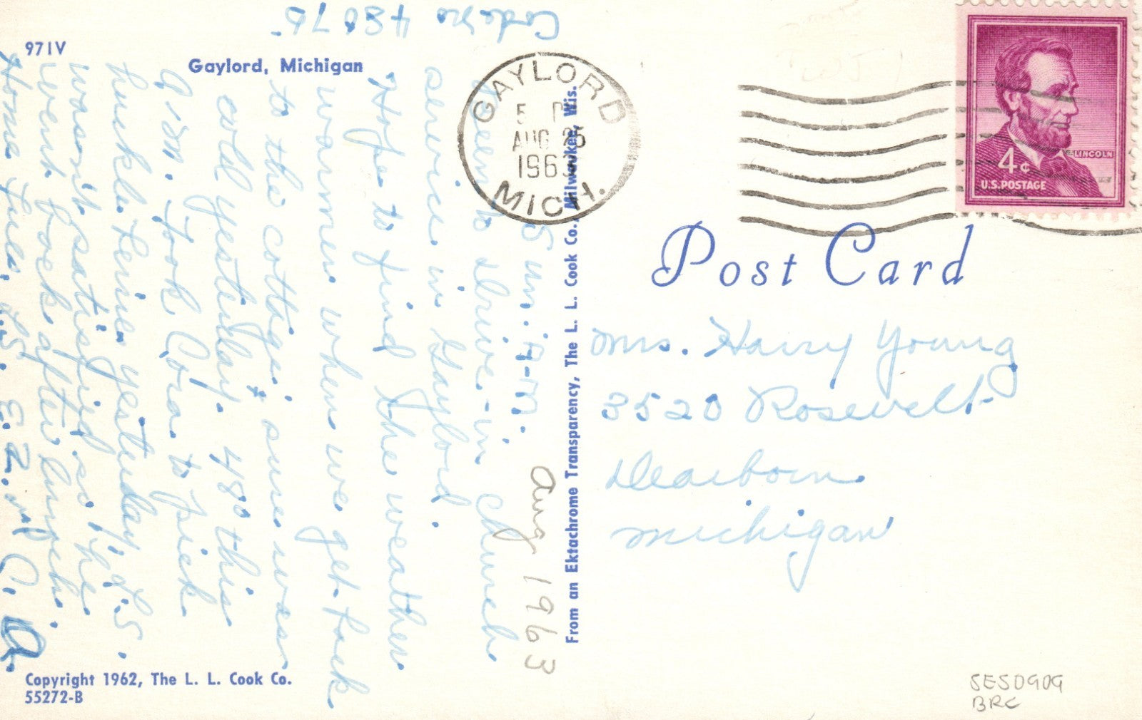  1962  Gaylord Michigan Michigan Vintage Postcard  Old cars