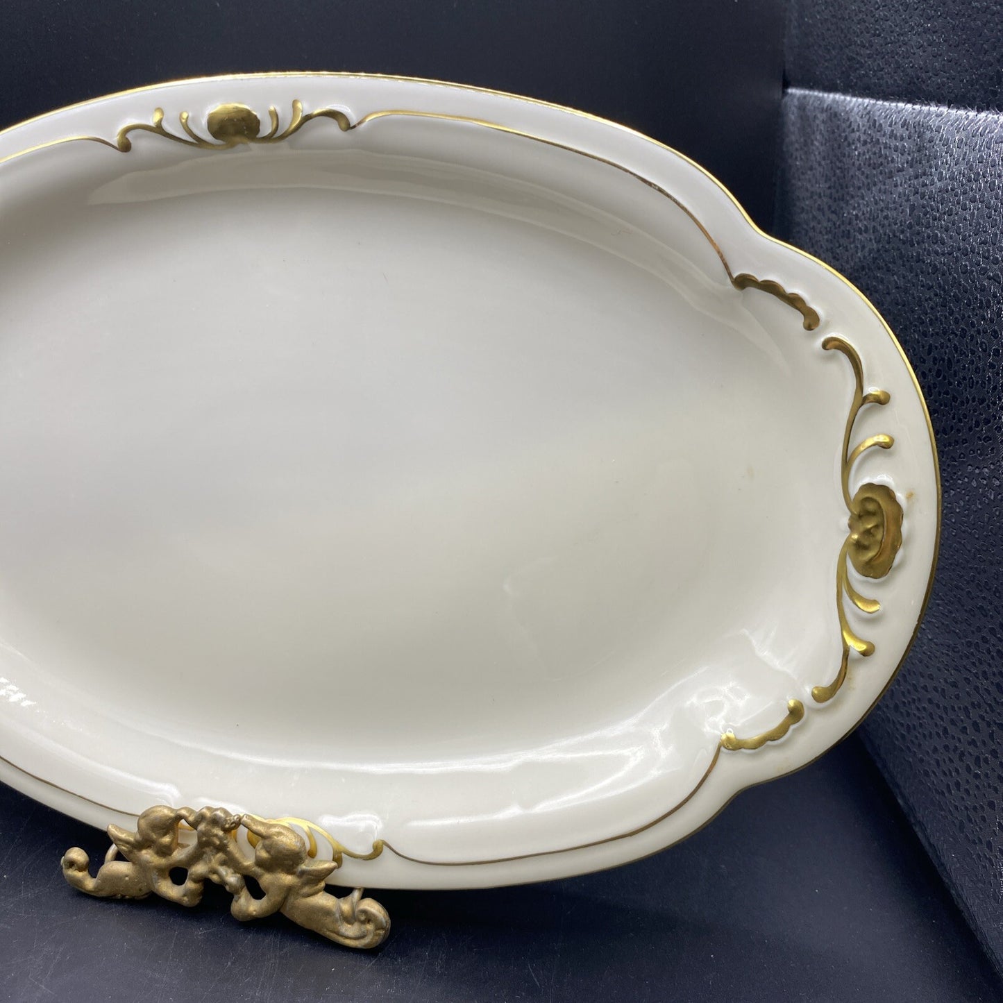 RARE Small 12" x 7 3/4" Waldershof Bavaria SERVING Platter Cream with Gold Rim