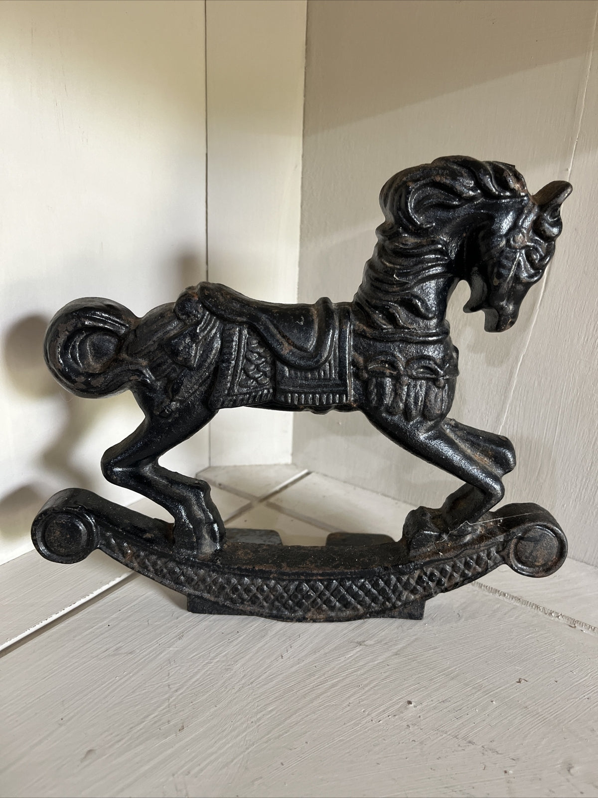 Vintage Cast Iron Rocking Horse Door Stop- Art Mark Chicago 1991
