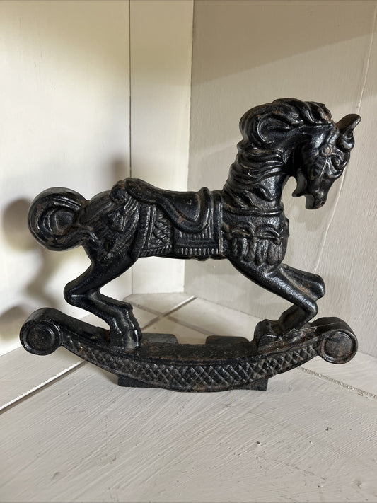 Vintage Cast Iron Rocking Horse Door Stop- Art Mark Chicago 1991