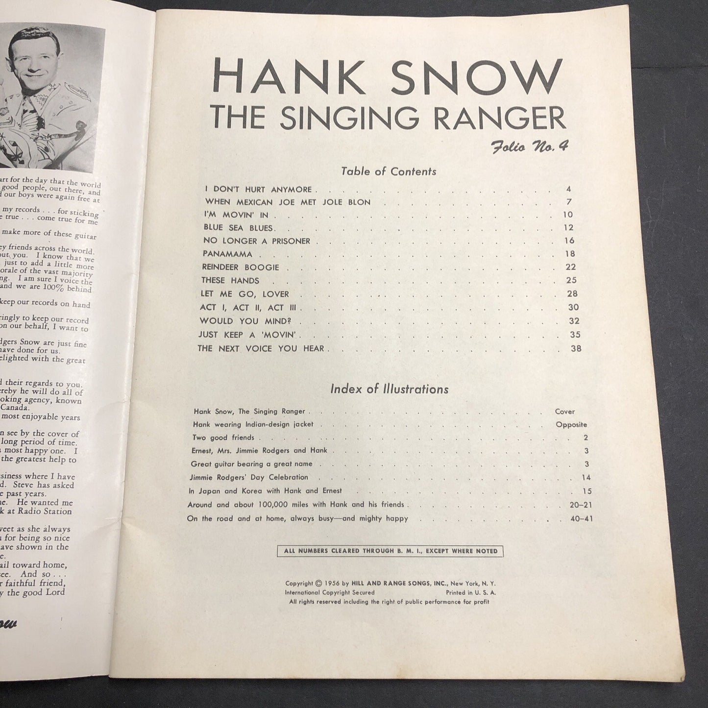 1956 "HANK SNOW FOLIO NO. 4" SHEET MUSIC SONG BOOK - COUNTRY WESTERN
