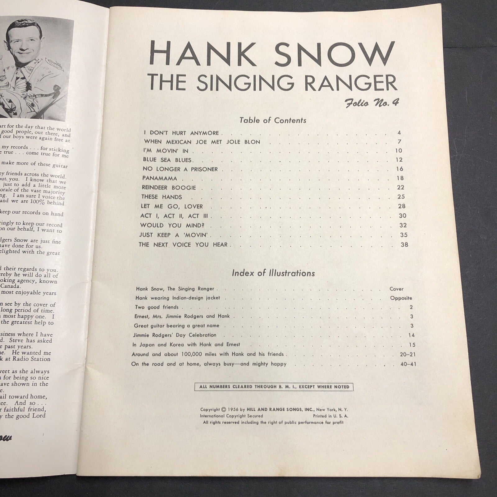 1956 "HANK SNOW FOLIO NO. 4" SHEET MUSIC SONG BOOK - COUNTRY WESTERN