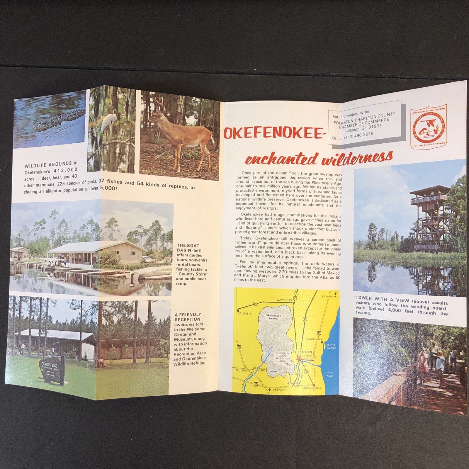 Okefenokee National Wildlife Refuge Travel Brochure Folkston Georgia 4 Fold