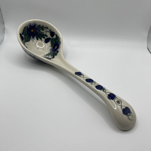 Vtg Polish Pottery Soup Serving Ladle 12“  Wild Blueberry Cobalt Blue