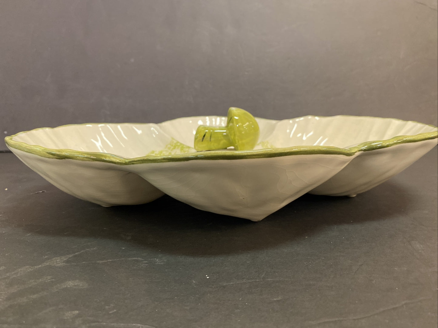 Vintage Los Angeles Potteries Mushroom Divided Serving Bowl #960 California USA