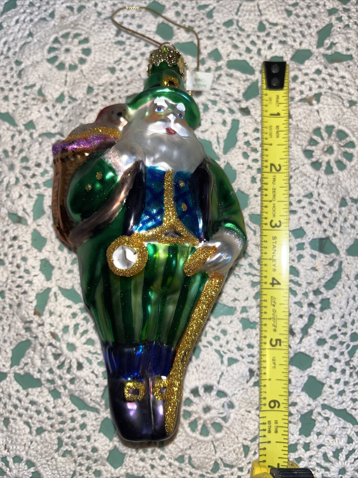 Vintage Green Irish Santa Mercury Glass Christmas Ornament
