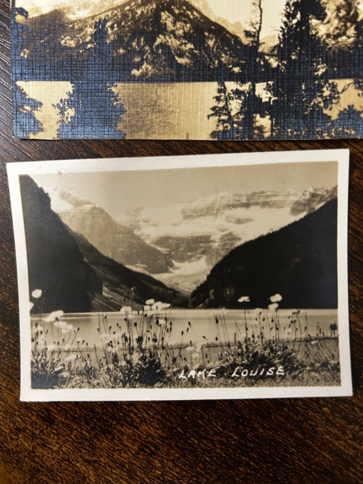 Two Small Mountain Range Photos Lake Louise Alberta Canada Real Photo Postcard