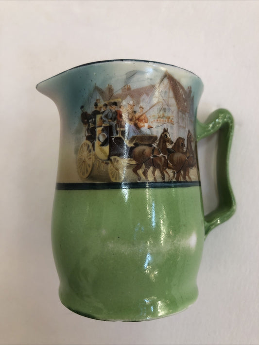 Royal Bayreuth PT  1794 Creamer Green Carriage and Horses 3-1/2” German Pitcher
