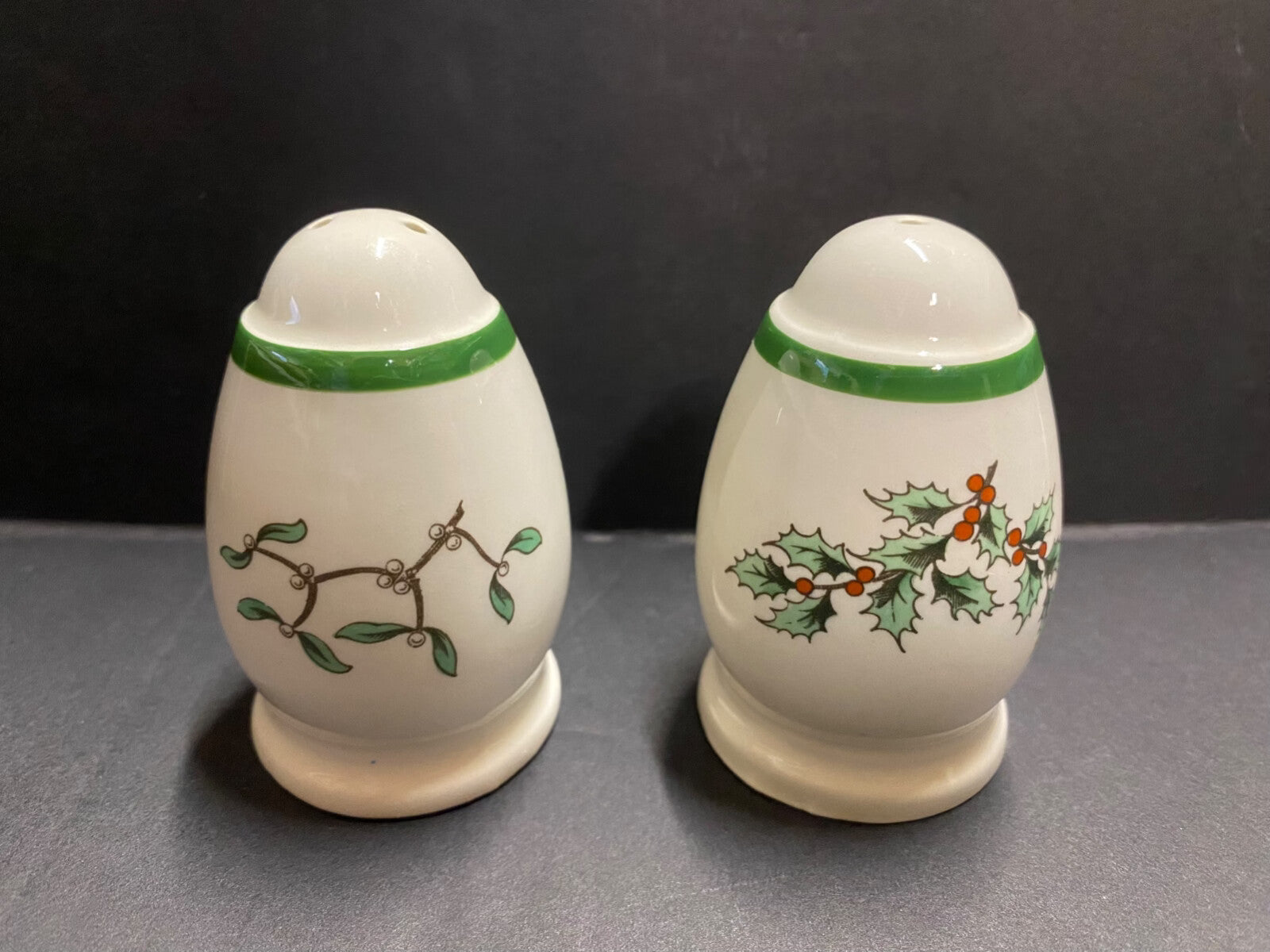 Vintage Spode Salt & Pepper Shakers With Christmas Tree and Holly on Them