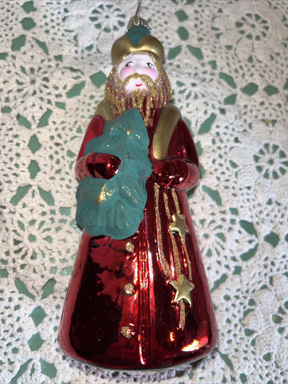 Vintage Santa Mercury Glass Christmas Ornament