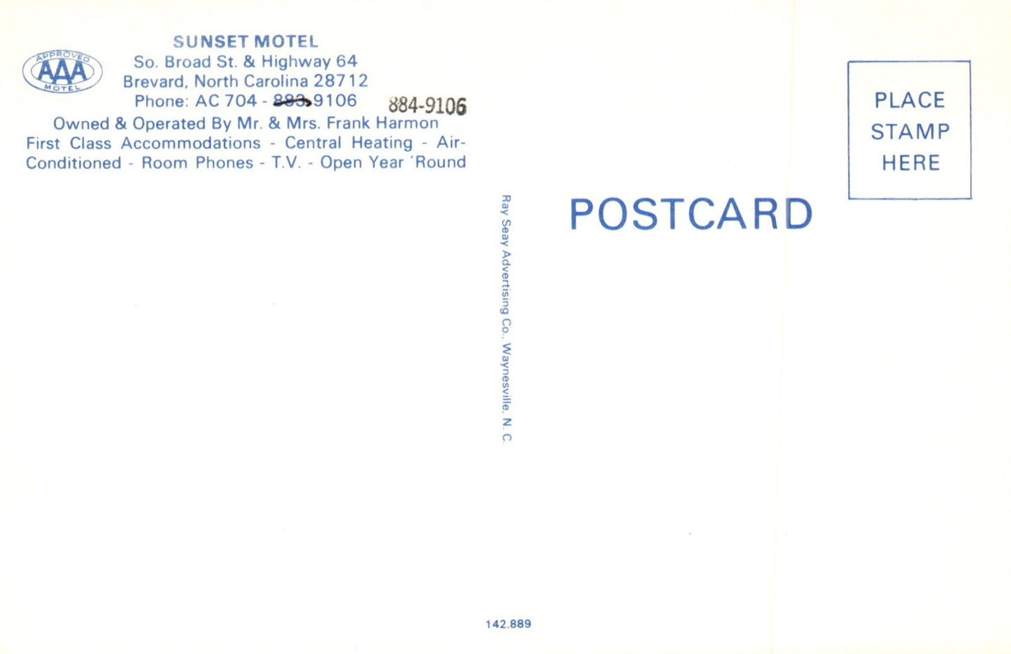 Sunset Motel Located in Brevard NC North Carolina Postcard