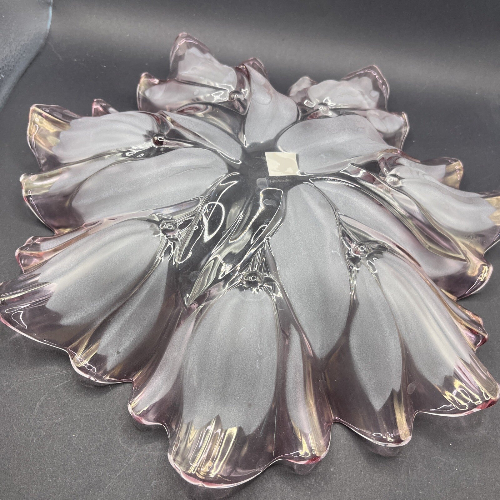 Art Glass Plate Pink Frosted White Tulip Floral Ruffle Edge 13” In Mikasa