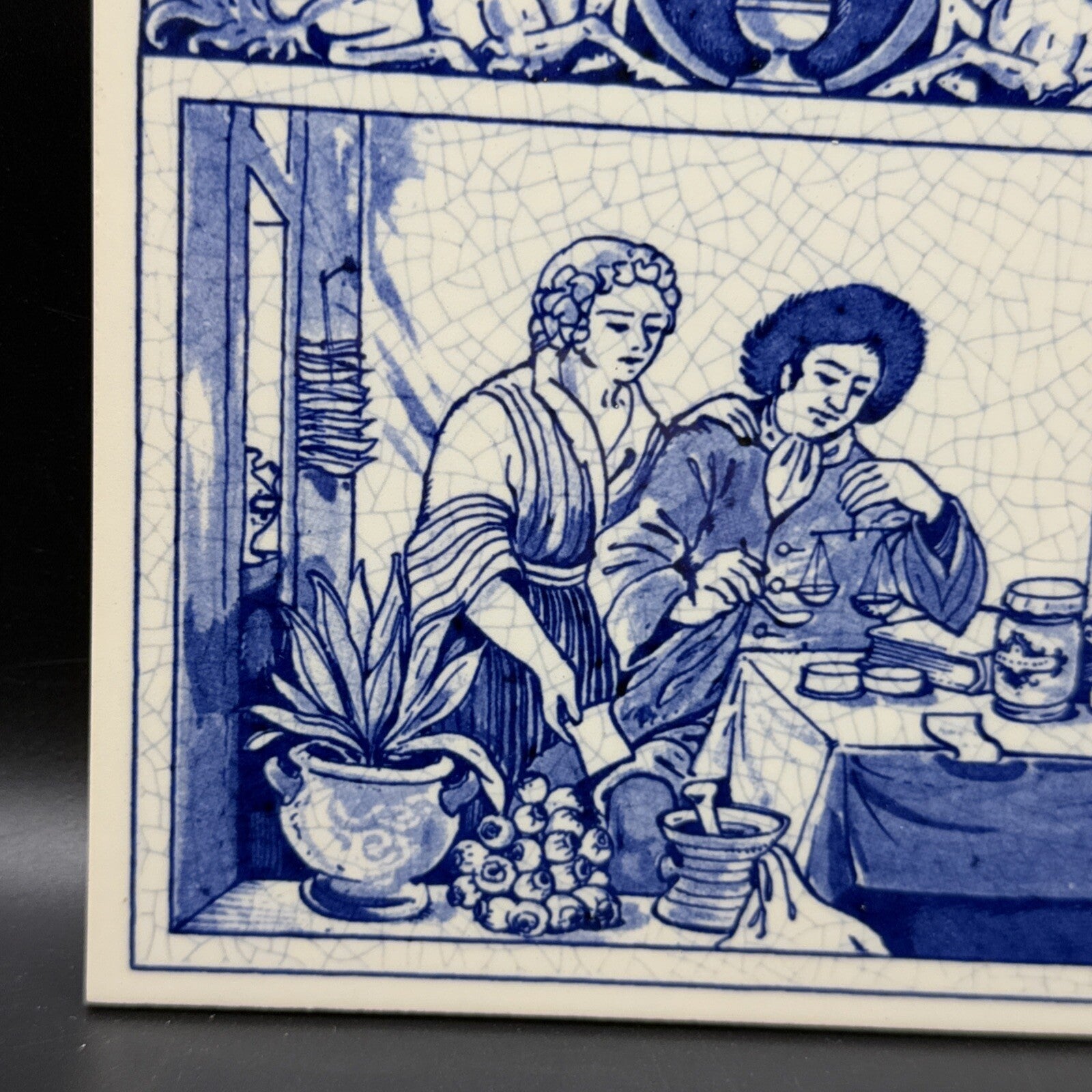 Delft Tile Schoonhaven Holland Vintage Tile Delft Blue White Pharmacy Drug #1