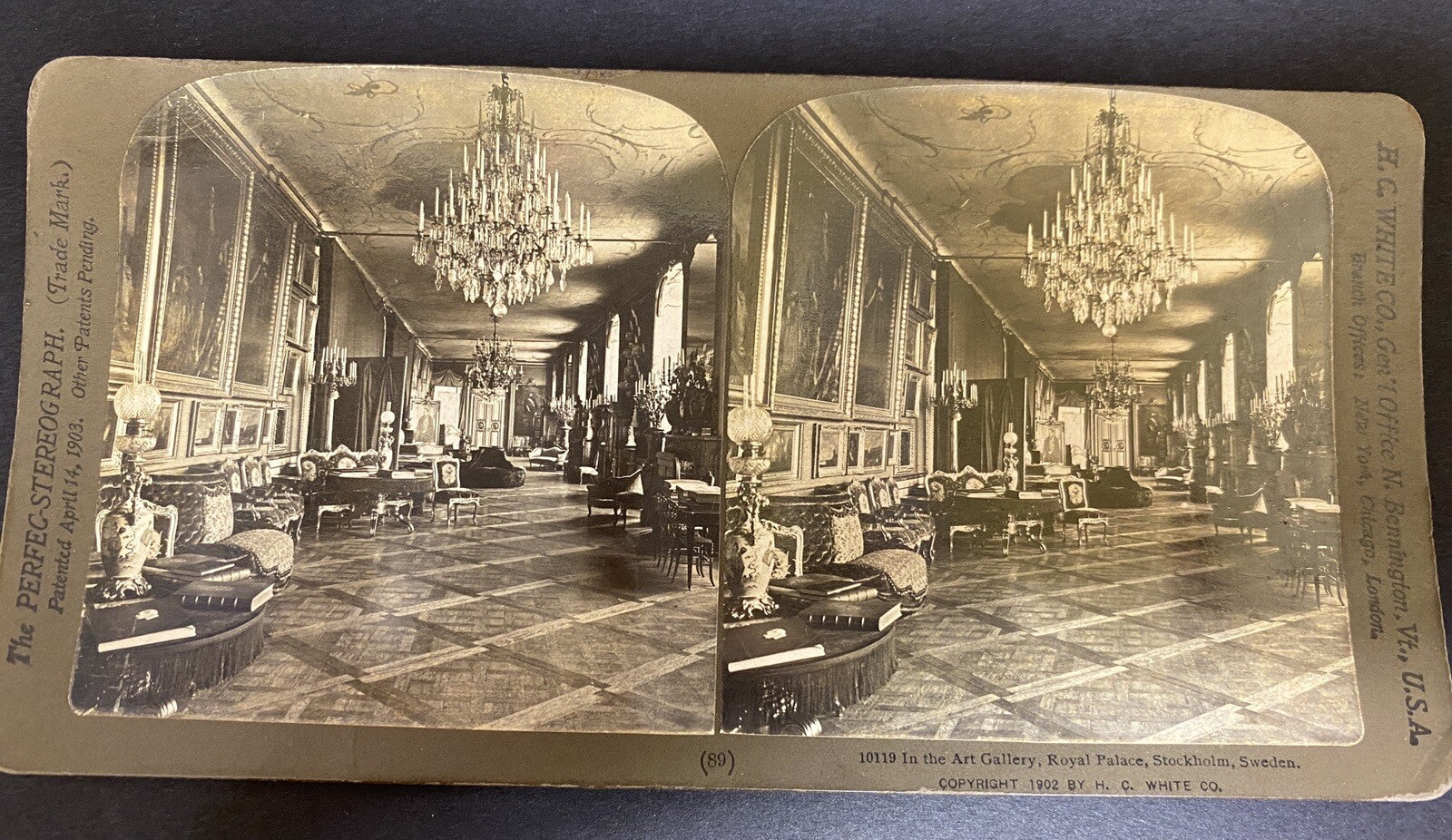 1902 Real Photo Stereoview Interior Art Gallery Royal Palace Stockholm Sweden